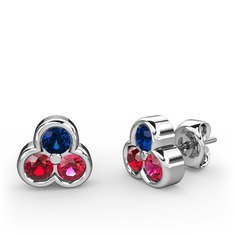 Lab safir, garnet ve rodolit garnet 8 ayar beyaz altın küpe
