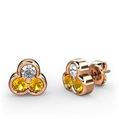 Mini Tria Küpe - Beyaz zirkon ve sitrin 8 ayar rose altın küpe #m4i0lq