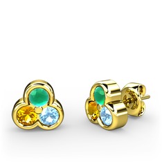 Mini Tria Küpe - Kök zümrüt, sitrin ve akuamarin 14 ayar altın küpe #m8d79c