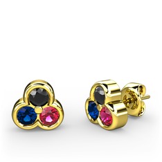 Mini Tria Küpe - Siyah zirkon, lab safir ve rodolit garnet 8 ayar altın küpe #mckgnd