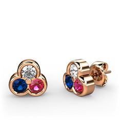 Beyaz zirkon, lab safir ve rodolit garnet 14 ayar rose altın küpe