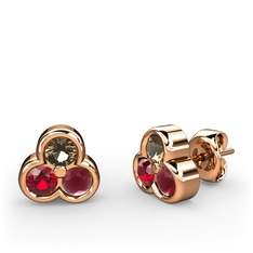 Mini Tria Küpe - Dumanlı kuvars, garnet ve kök yakut 925 ayar rose altın kaplama gümüş küpe #mnncb0