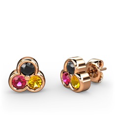 Mini Tria Küpe - Siyah zirkon, rodolit garnet ve sitrin 8 ayar rose altın küpe #mp21gp