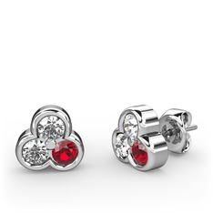 Mini Tria Küpe - Swarovski, pırlanta ve garnet 8 ayar beyaz altın küpe (0.22 karat) #mw1hnc