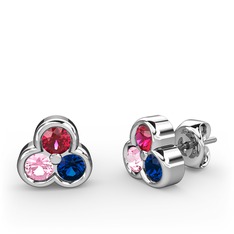 Rodolit garnet, pembe kuvars ve lab safir 18 ayar beyaz altın küpe