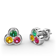 Mini Tria Küpe - Yeşil kuvars, sitrin ve rodolit garnet 925 ayar gümüş küpe #n5y5gc