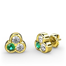 Swarovski ve yeşil kuvars 8 ayar altın küpe