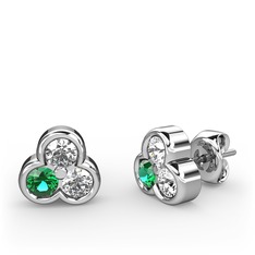 Beyaz zirkon, yeşil kuvars ve swarovski 14 ayar beyaz altın küpe