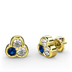 Pırlanta, lab safir ve swarovski 14 ayar altın küpe (0.22 karat)