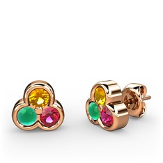 Mini Tria Küpe - Sitrin, kök zümrüt ve rodolit garnet 14 ayar rose altın küpe #nhtdaj