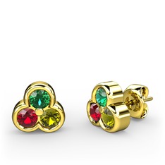 Yeşil kuvars, garnet ve peridot 14 ayar altın küpe