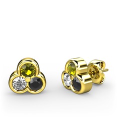 Peridot, pırlanta ve siyah zirkon 8 ayar altın küpe (0.22 karat)