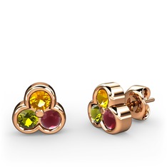 Mini Tria Küpe - Sitrin, peridot ve kök yakut 14 ayar rose altın küpe #o48s3t