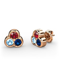Mini Tria Küpe - Garnet, akuamarin ve lab safir 14 ayar rose altın küpe #og5x5f