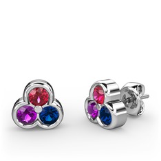Rodolit garnet, ametist ve lab safir 925 ayar gümüş küpe