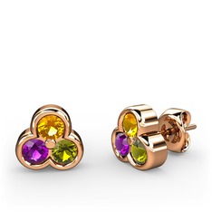 Mini Tria Küpe - Sitrin, ametist ve peridot 14 ayar rose altın küpe #ojcu10