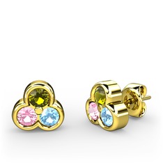 Peridot, pembe kuvars ve akuamarin 925 ayar altın kaplama gümüş küpe