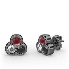 Mini Tria Küpe - Kök yakut, beyaz zirkon ve siyah zirkon 925 ayar siyah rodyum kaplama gümüş küpe #p97s1g