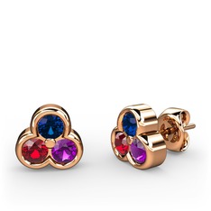 Mini Tria Küpe - Lab safir, garnet ve ametist 14 ayar rose altın küpe #pcrmxb