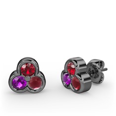 Mini Tria Küpe - Garnet, ametist ve kök yakut 925 ayar siyah rodyum kaplama gümüş küpe #pgspeu
