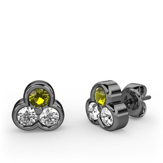 Peridot, beyaz zirkon ve swarovski 925 ayar siyah rodyum kaplama gümüş küpe