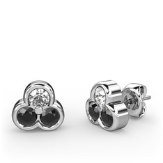 Mini Tria Küpe - Swarovski ve siyah zirkon 14 ayar beyaz altın küpe #pic1q1