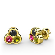 Siyah zirkon, rodolit garnet ve peridot 8 ayar altın küpe