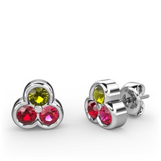 Mini Tria Küpe - Peridot, garnet ve rodolit garnet 18 ayar beyaz altın küpe #pmlx1n