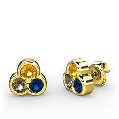 Mini Tria Küpe - Sitrin, dumanlı kuvars ve lab safir 18 ayar altın küpe #pui9vl