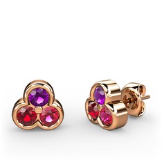 Mini Tria Küpe - Ametist, garnet ve rodolit garnet 925 ayar rose altın kaplama gümüş küpe #py223s