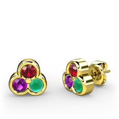 Mini Tria Küpe - Garnet, ametist ve kök zümrüt 14 ayar altın küpe #pz9zjs