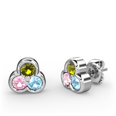 Mini Tria Küpe - Peridot, pembe kuvars ve akuamarin 8 ayar beyaz altın küpe #q868rx