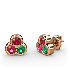 Garnet, rodolit garnet ve yeşil kuvars 8 ayar rose altın küpe