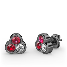 Mini Tria Küpe - Rodolit garnet, garnet ve beyaz zirkon 925 ayar siyah rodyum kaplama gümüş küpe #qmvkw3
