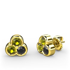Mini Tria Küpe - Peridot ve siyah zirkon 14 ayar altın küpe #qwbfei