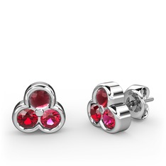 Mini Tria Küpe - Kök yakut, garnet ve rodolit garnet 18 ayar beyaz altın küpe #r1tk0i