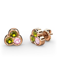 Mini Tria Küpe - Peridot ve pembe kuvars 925 ayar rose altın kaplama gümüş küpe #r8657g