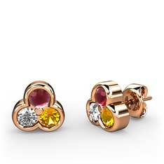 Kök yakut, swarovski ve sitrin 18 ayar rose altın küpe