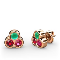 Kök zümrüt, garnet ve rodolit garnet 18 ayar rose altın küpe