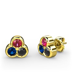 Mini Tria Küpe - Rodolit garnet, lab safir ve siyah zirkon 8 ayar altın küpe #reo4fs