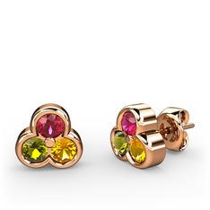 Mini Tria Küpe - Rodolit garnet, peridot ve sitrin 18 ayar rose altın küpe #rj9eu4