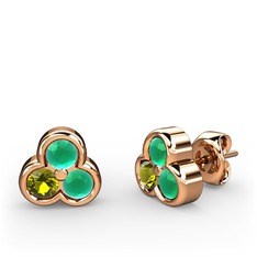 Mini Tria Küpe - Kök zümrüt ve peridot 18 ayar rose altın küpe #s81ntu