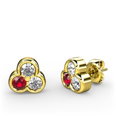 Swarovski, garnet ve pırlanta 14 ayar altın küpe (0.22 karat)
