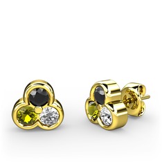 Mini Tria Küpe - Siyah zirkon, peridot ve swarovski 14 ayar altın küpe #sipuof