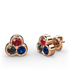 Mini Tria Küpe - Garnet, siyah zirkon ve lab safir 8 ayar rose altın küpe #snw1eo