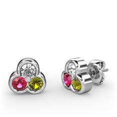 Mini Tria Küpe - Swarovski, rodolit garnet ve peridot 14 ayar beyaz altın küpe #sstuzw