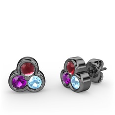 Kök yakut, ametist ve akuamarin 925 ayar siyah rodyum kaplama gümüş küpe