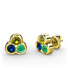 Mini Tria Küpe - Peridot, lab safir ve kök zümrüt 8 ayar altın küpe #swy5if