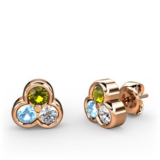 Mini Tria Küpe - Peridot, akuamarin ve swarovski 18 ayar rose altın küpe #szm4rt