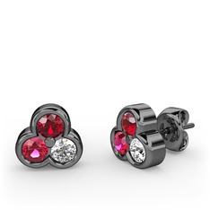 Mini Tria Küpe - Garnet, rodolit garnet ve pırlanta 925 ayar siyah rodyum kaplama gümüş küpe (0.22 karat) #t4jk5u